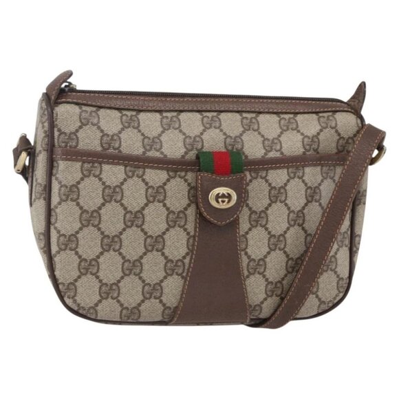 GUCCI GG Supreme Web Sherry Line Shoulder Bag PVC Beige